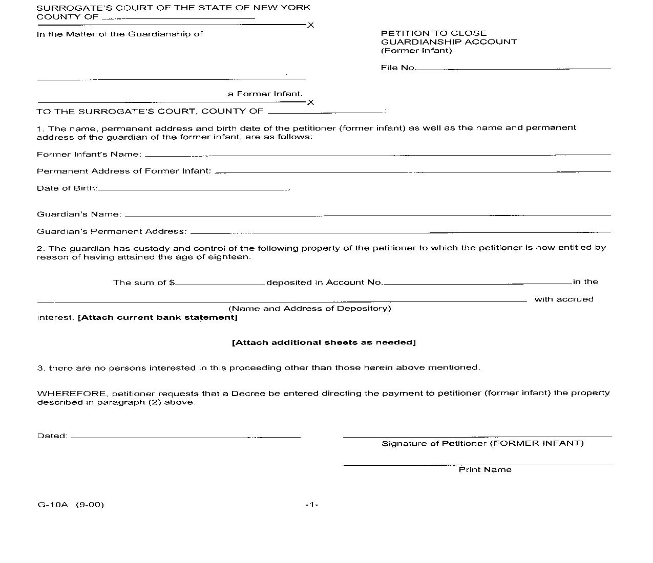 Petition To Close Guardianship Account Former Infant {G-10A} | Pdf Fpdf Doc Docx | New York