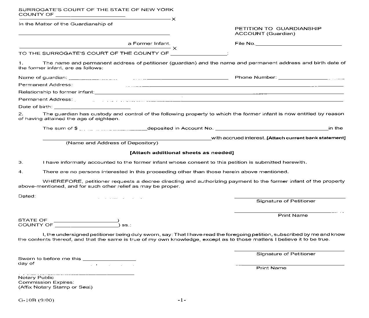 Petition To Close Guardianship Account Guardian {G-10B} | Pdf Fpdf Doc Docx | New York