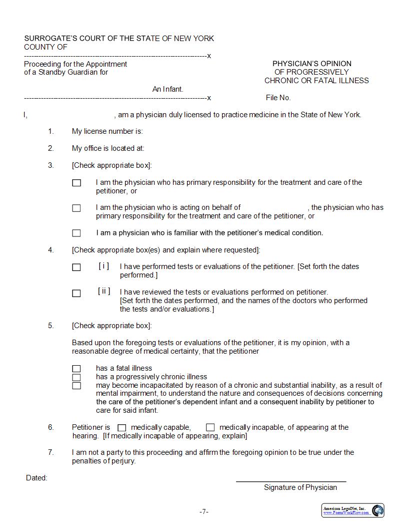 Physicians Opinion Of Progressively Chronic Or Fatal Illness {SG-2} | Pdf Fpdf Docx | New York