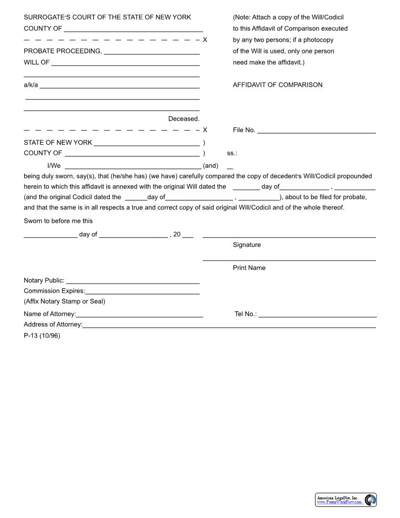 Affidavit Of Comparison {P-13} | Pdf Fpdf Doc Docx | New York