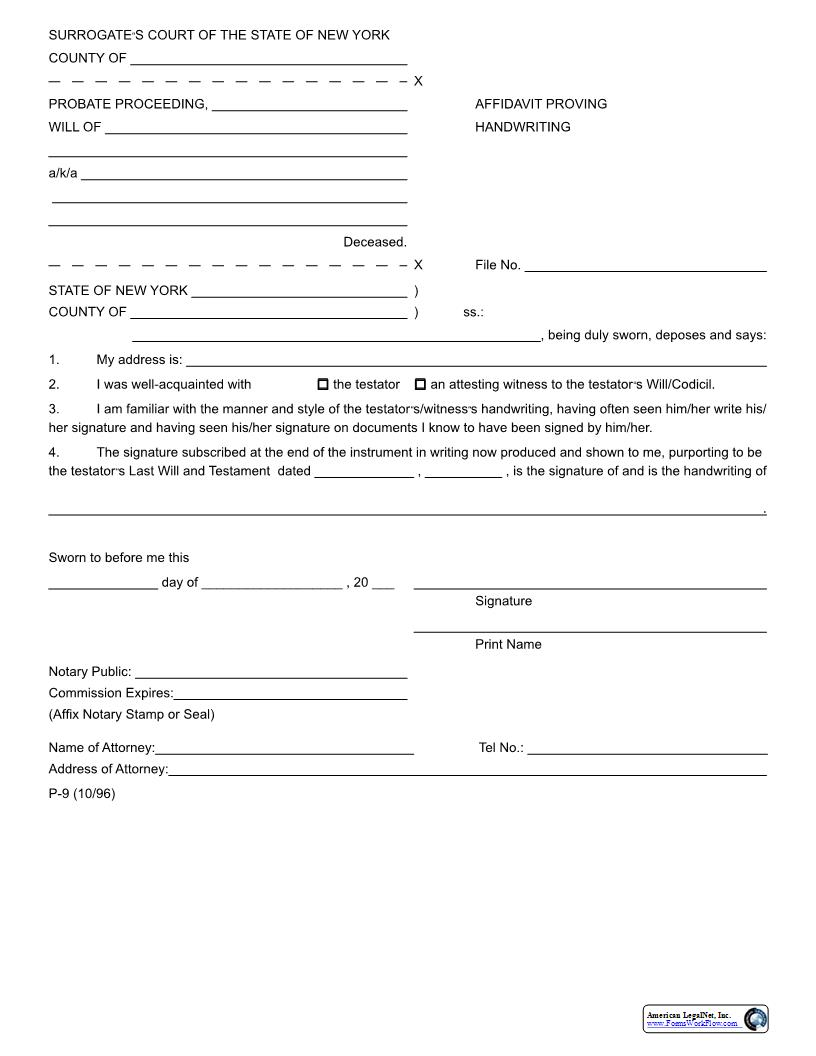 Affidavit Proving Handwriting {P-9} | Pdf Fpdf Docx | New York