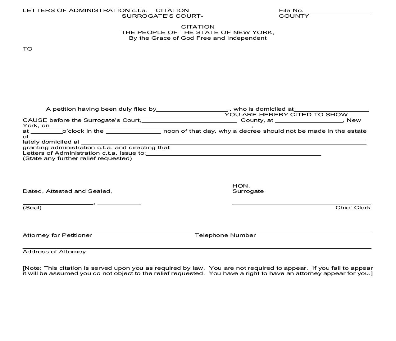 Letters Of Administration CTA Citation | Pdf Fpdf Doc Docx | New York