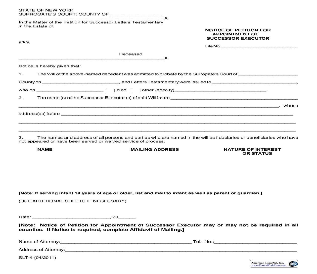 Notice Of Petition For Appointment Of Successor Executor And Citation (P-17) {SLT-4 - SLT-5} | Pdf Fpdf Doc Docx | New York