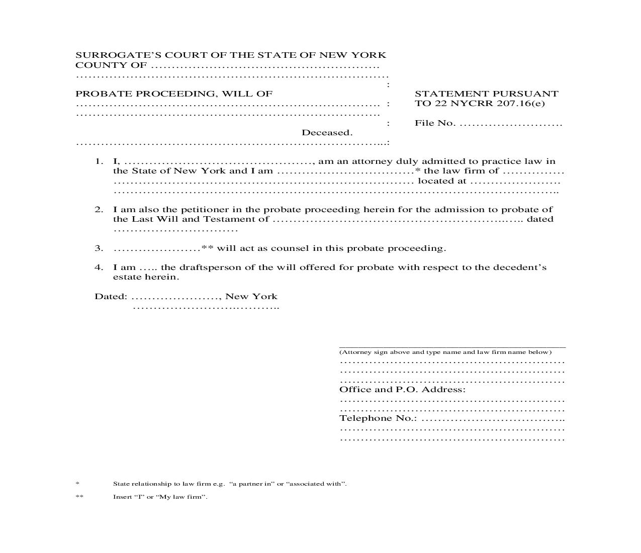 Statement Pursuant To 22 NYCRR 207.16(e) | Pdf Fpdf Doc Docx | New York