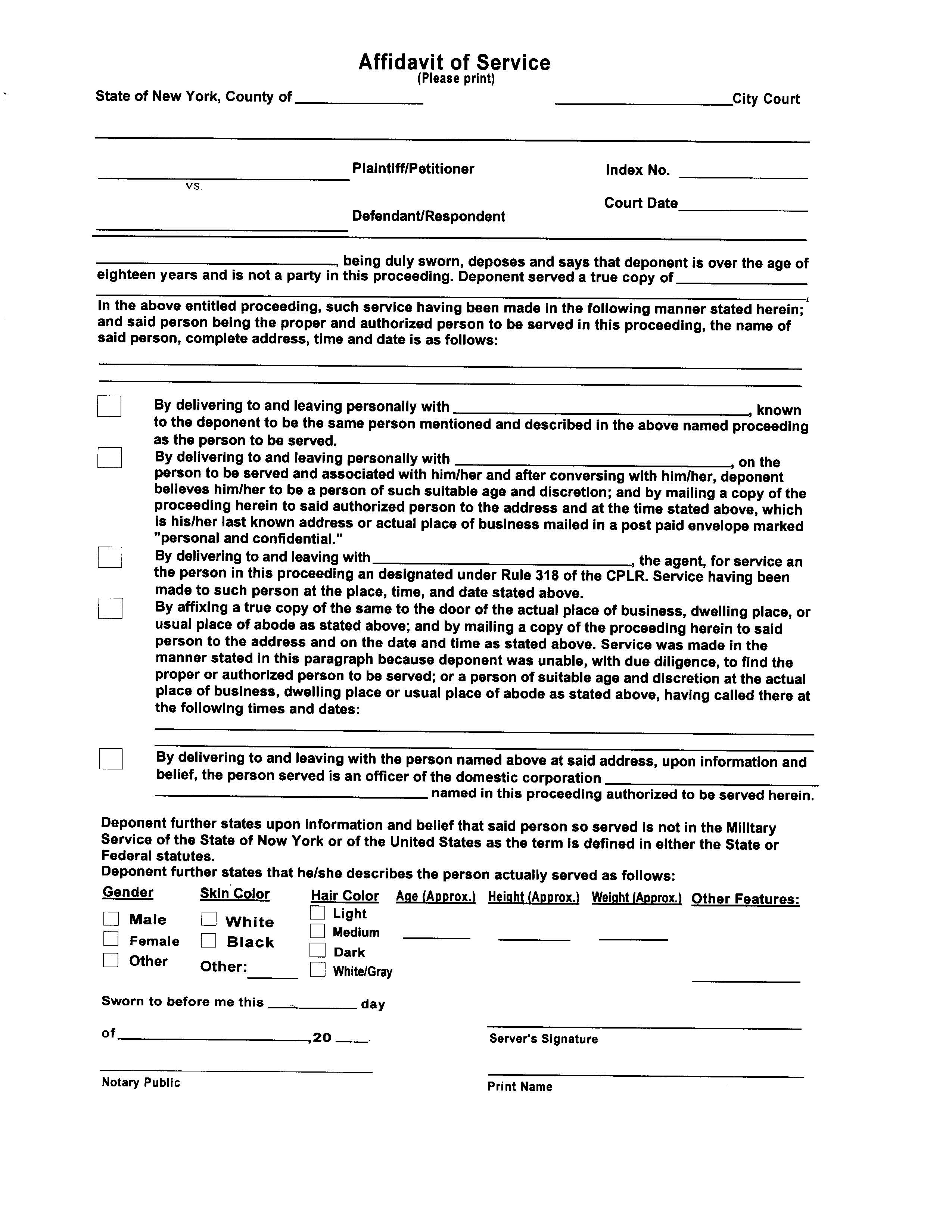 Affidavit Of Service (City Court) | Pdf Fpdf Doc Docx | New York