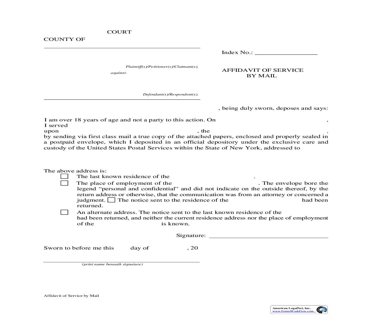 Affidavit Of Service By Mail | Pdf Fpdf Doc Docx | New York