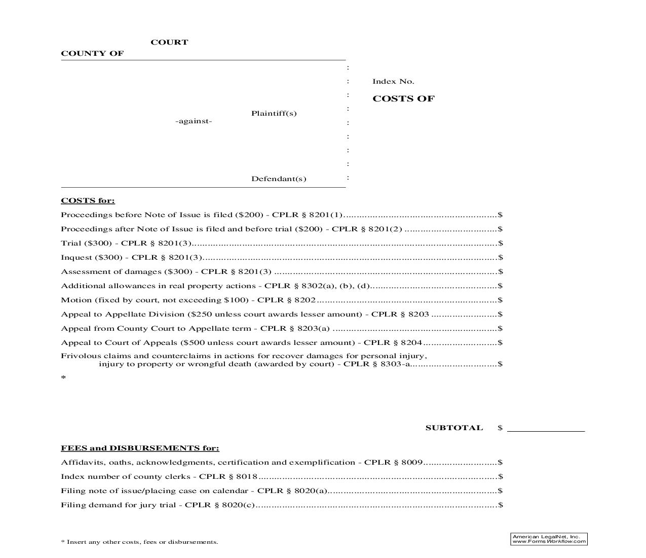 Bill Of Costs | Pdf Fpdf Doc Docx | New York
