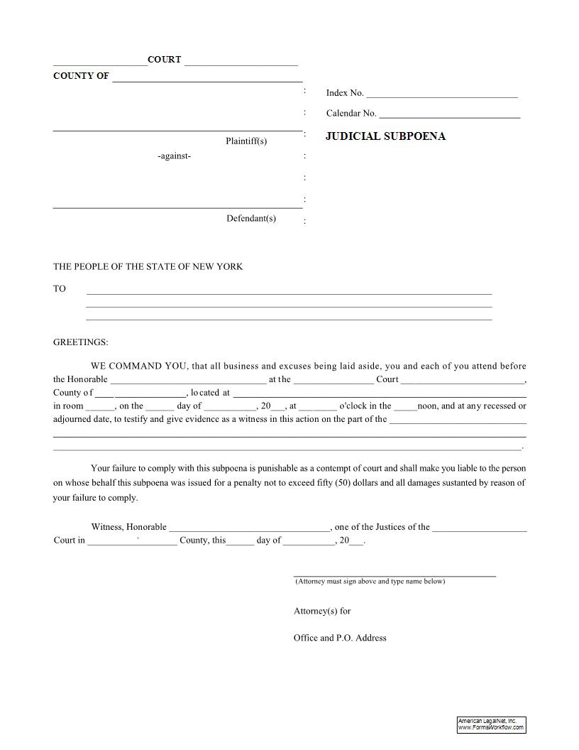 Judicial Subpoena | Pdf Fpdf Docx | New York