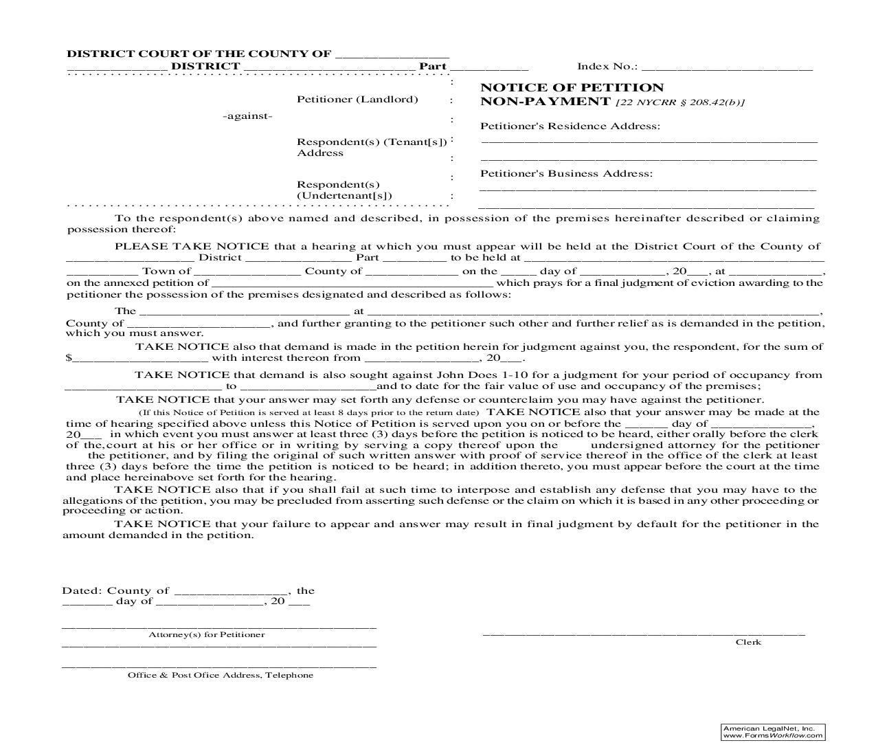 Notice Of Petition Non-Payment | Pdf Fpdf Doc Docx | New York