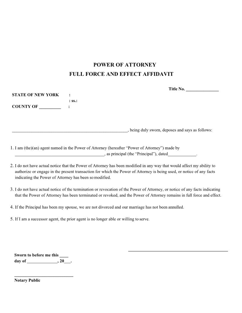 Power Of Attorney Full Force And Effect Affidavit | Pdf Fpdf Doc Docx | New York