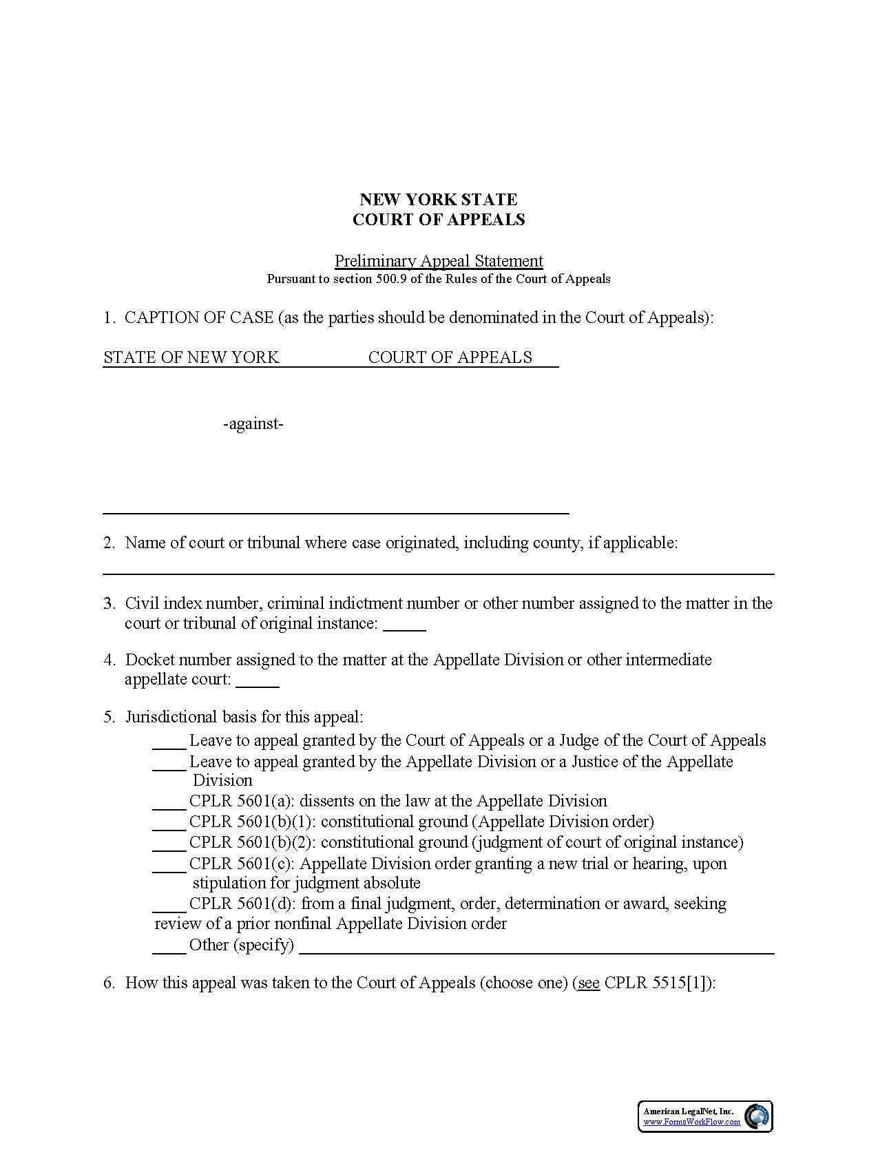 Preliminary Appeal Statement (Court Of Appeals) | Pdf Fpdf Doc Docx | New York