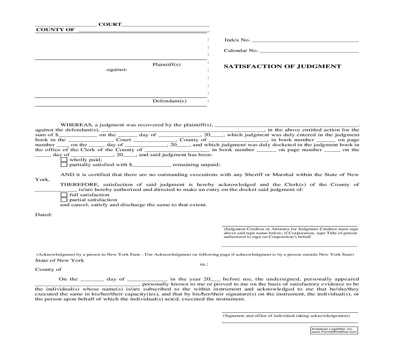 Satisfaction Of Judgment | Pdf Fpdf Doc Docx | New York
