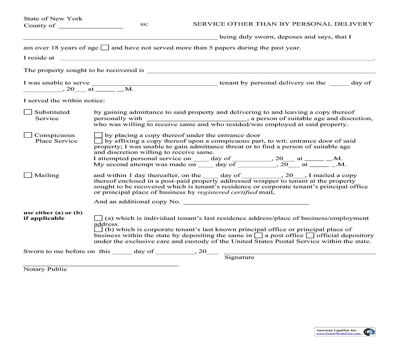 Service Other Than By Personal Delivery (Affidavit) | Pdf Fpdf Doc Docx | New York