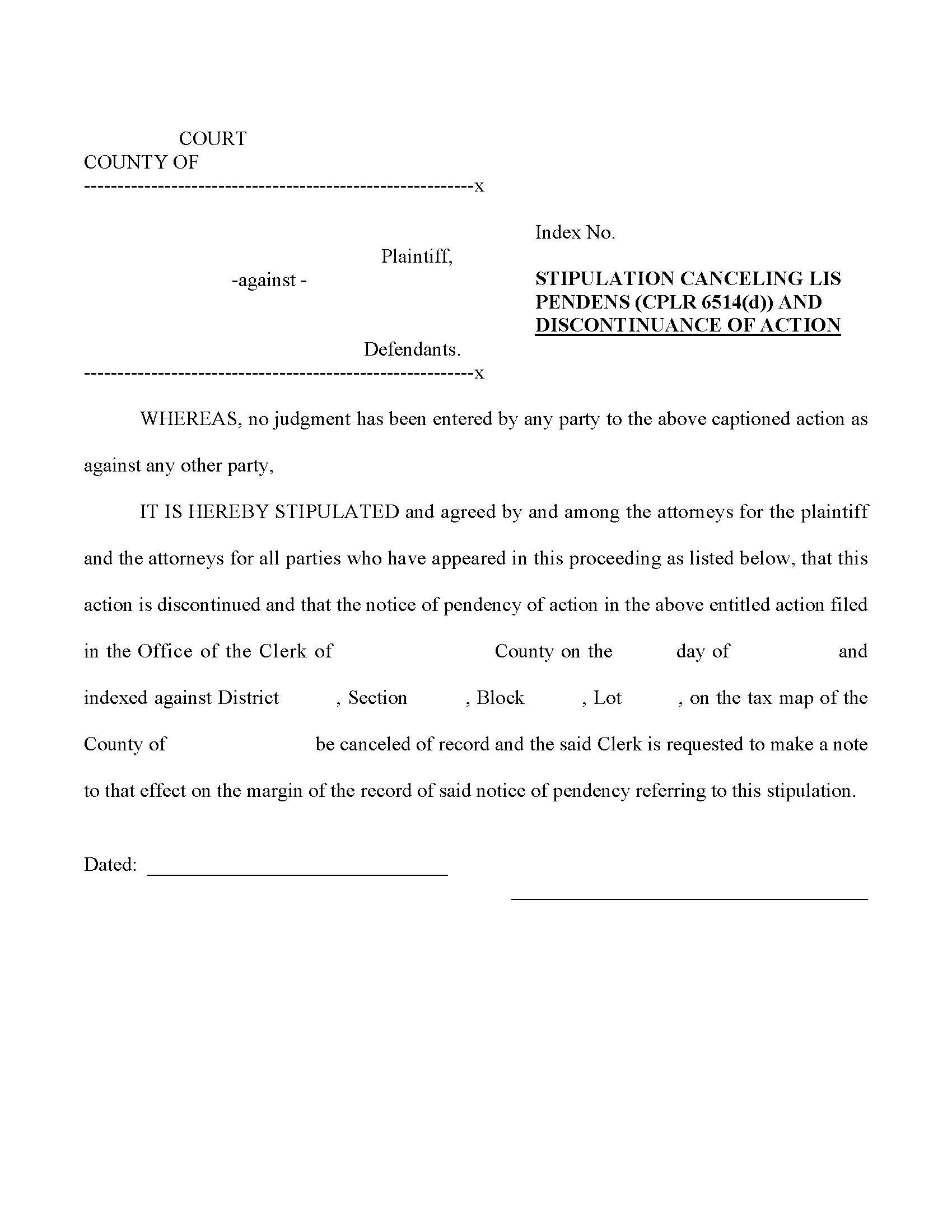 Stipulation Cancelling Notice Of Pendency | Pdf Fpdf Doc Docx | New York