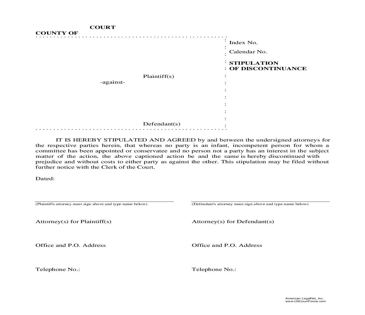 Stipulation Of Discontinuance | Pdf Fpdf Doc Docx | New York