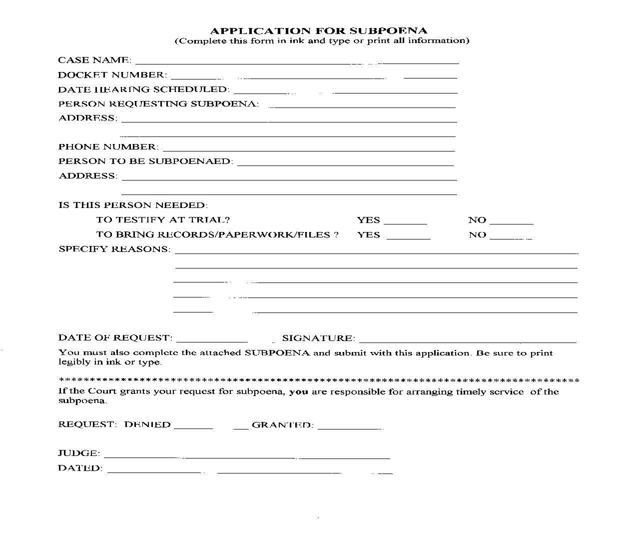 Application For Subpoena And Subpoena | Pdf Fpdf Doc Docx | New York