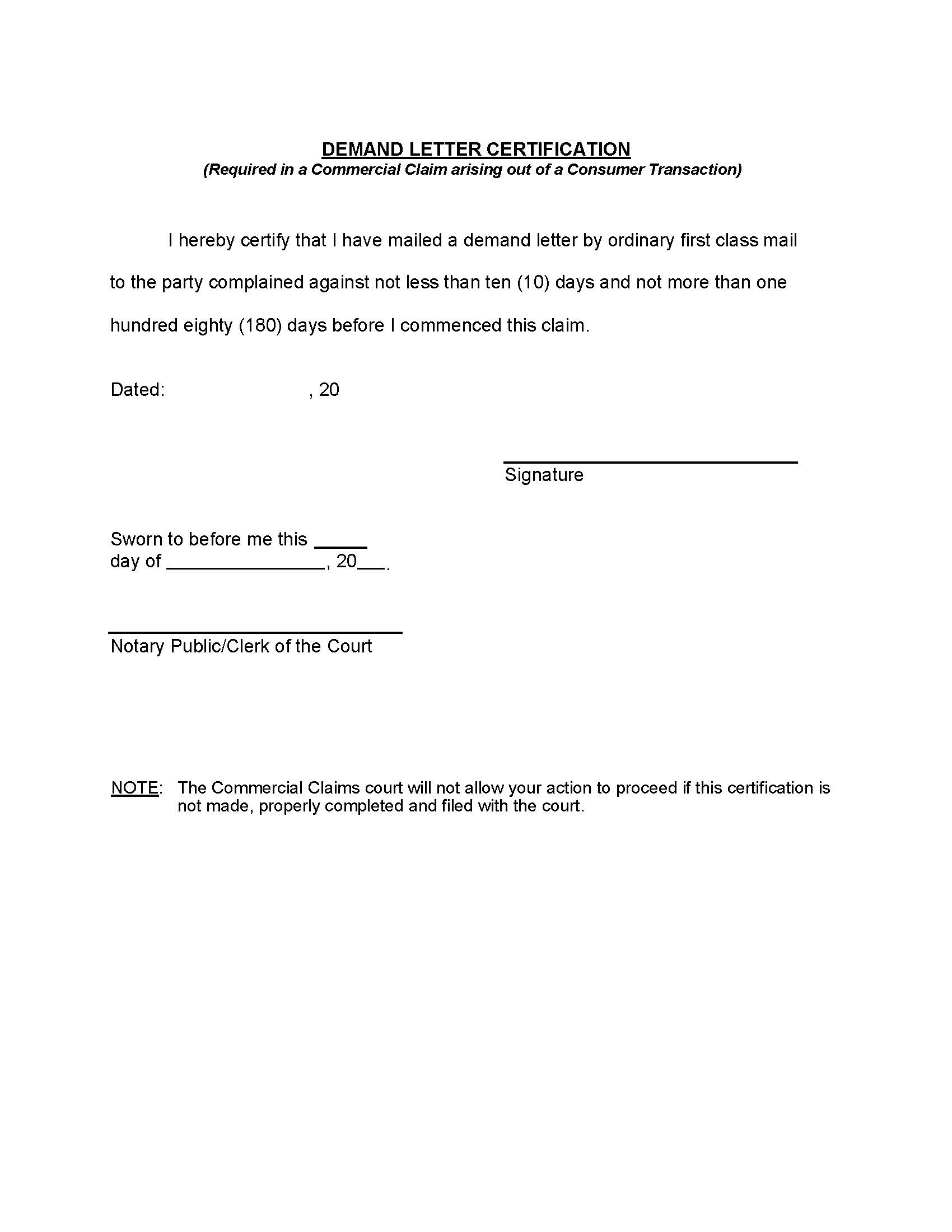 Demand Letter Certification | Pdf Fpdf Doc Docx | New York