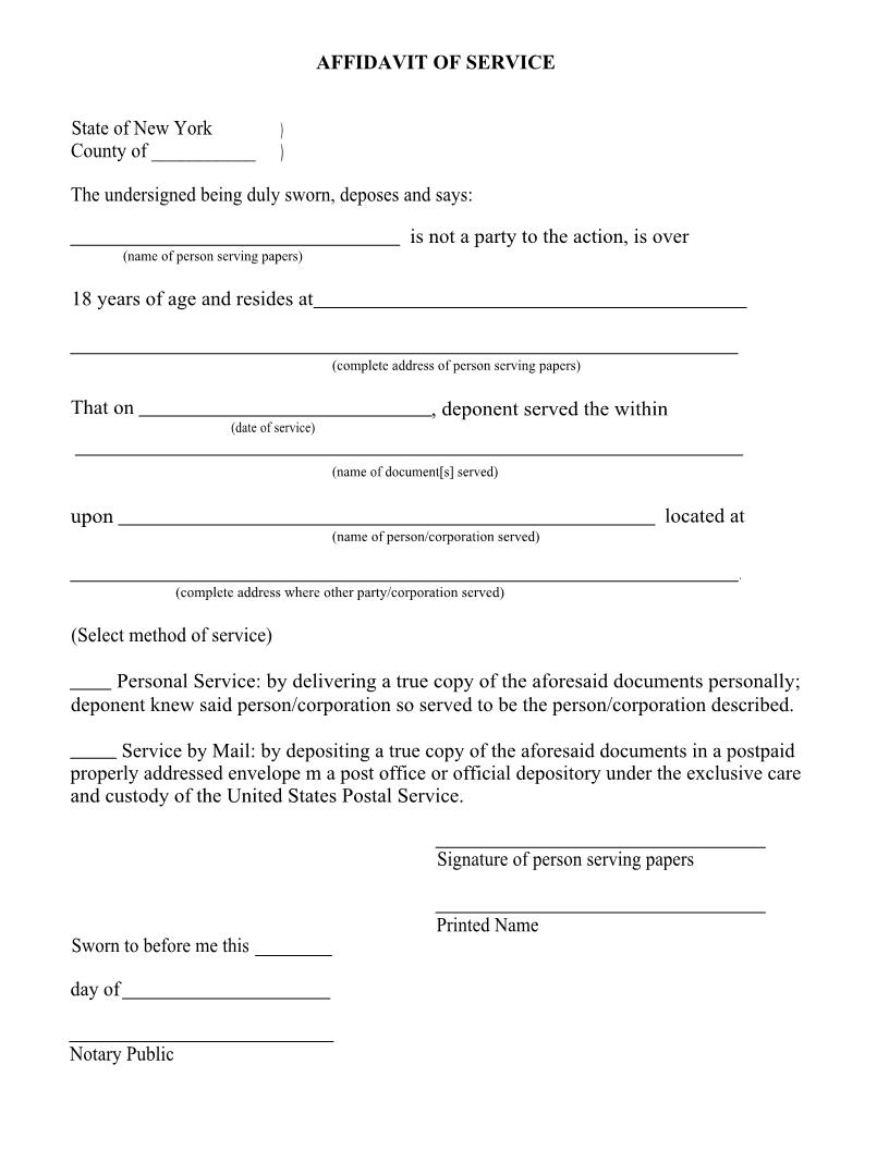 Affidavit Of Service {6JD AoS} | Pdf Fpdf Doc Docx | New York
