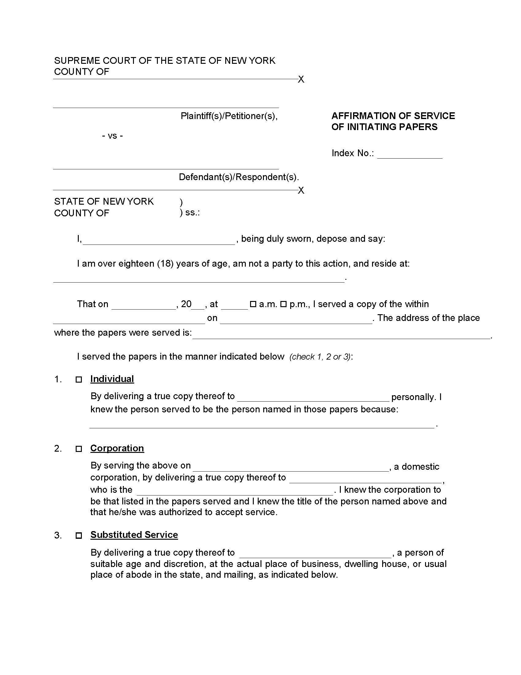 Affirmation Of Service Of Initiating Papers | Pdf Fpdf Doc Docx | New York