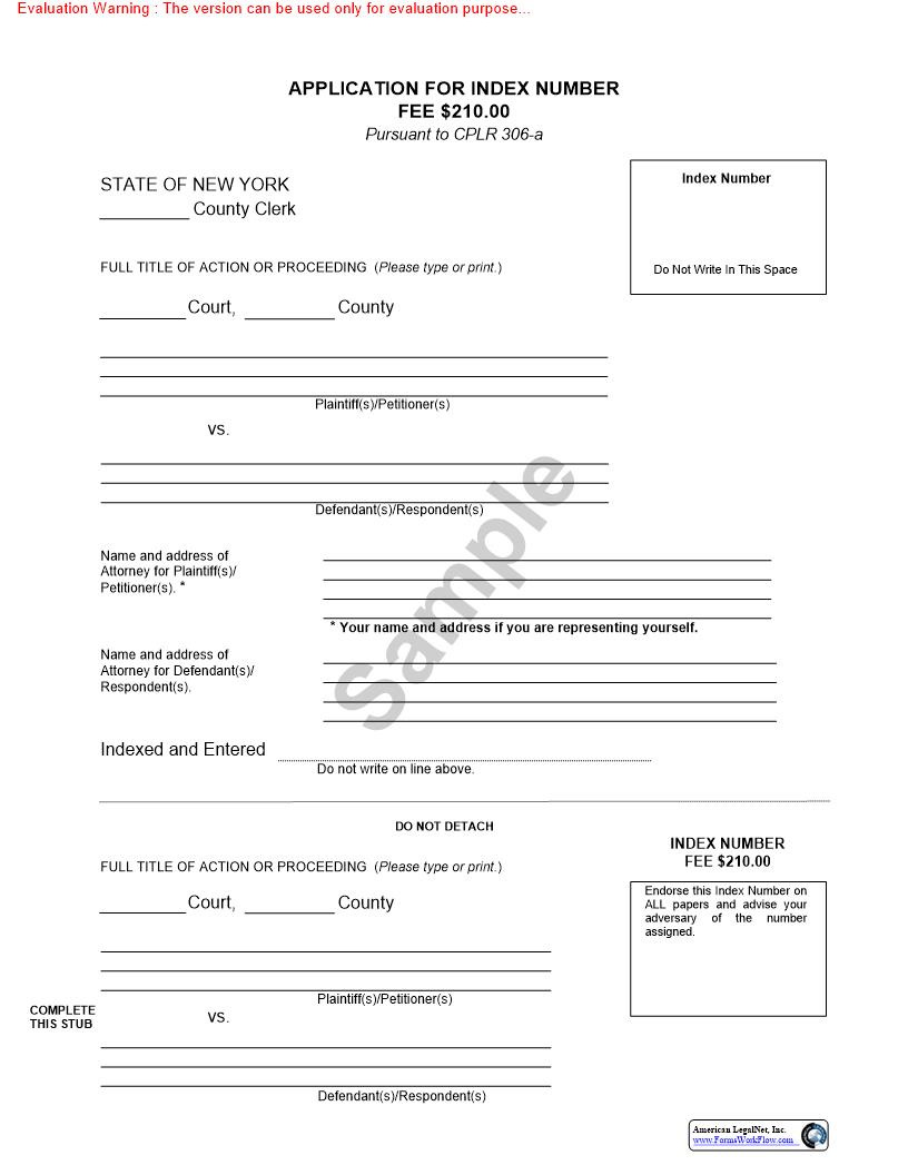 Application For Index Number | Pdf Fpdf Doc Docx | New York
