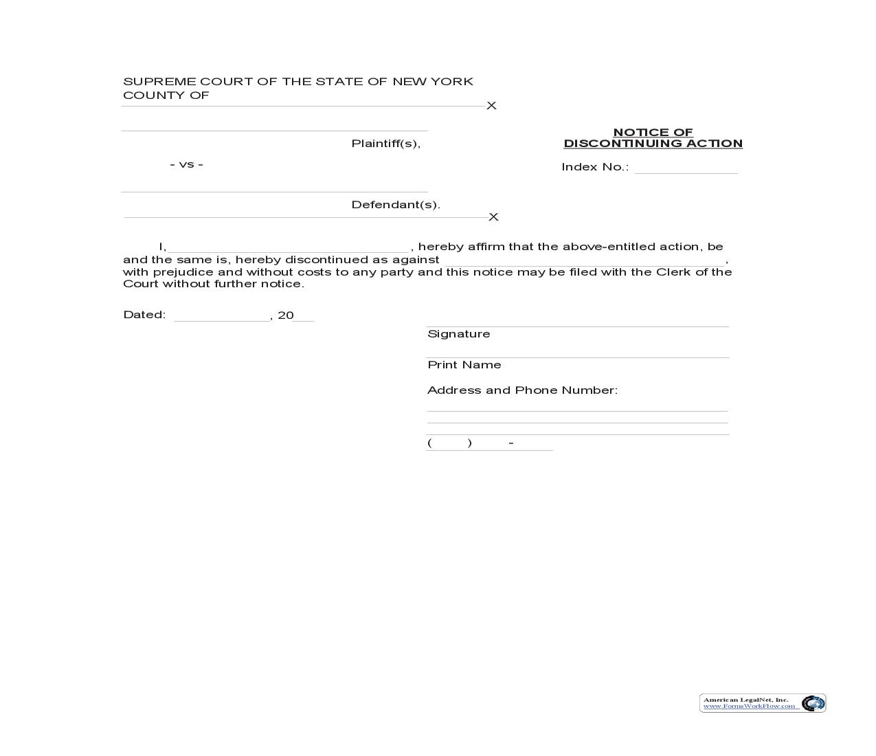 Notice Of Discontinuing Action | Pdf Fpdf Doc Docx | New York