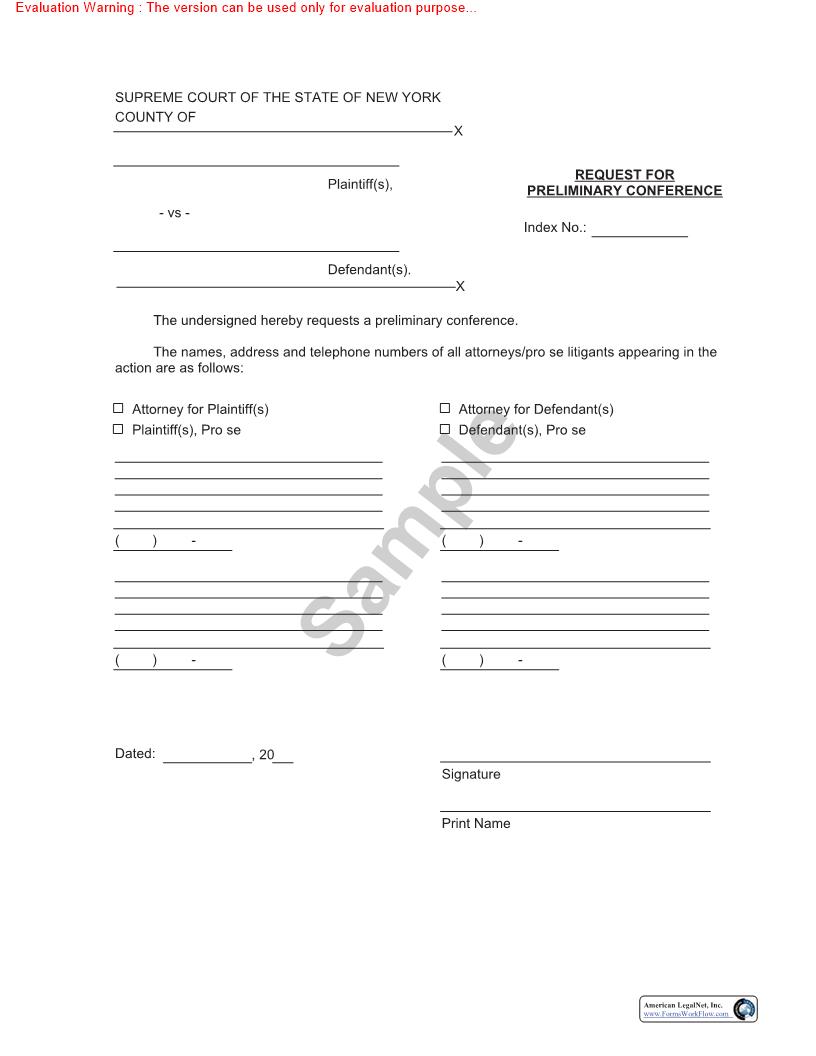 Request For Preliminary Conference | Pdf Fpdf Doc Docx | New York