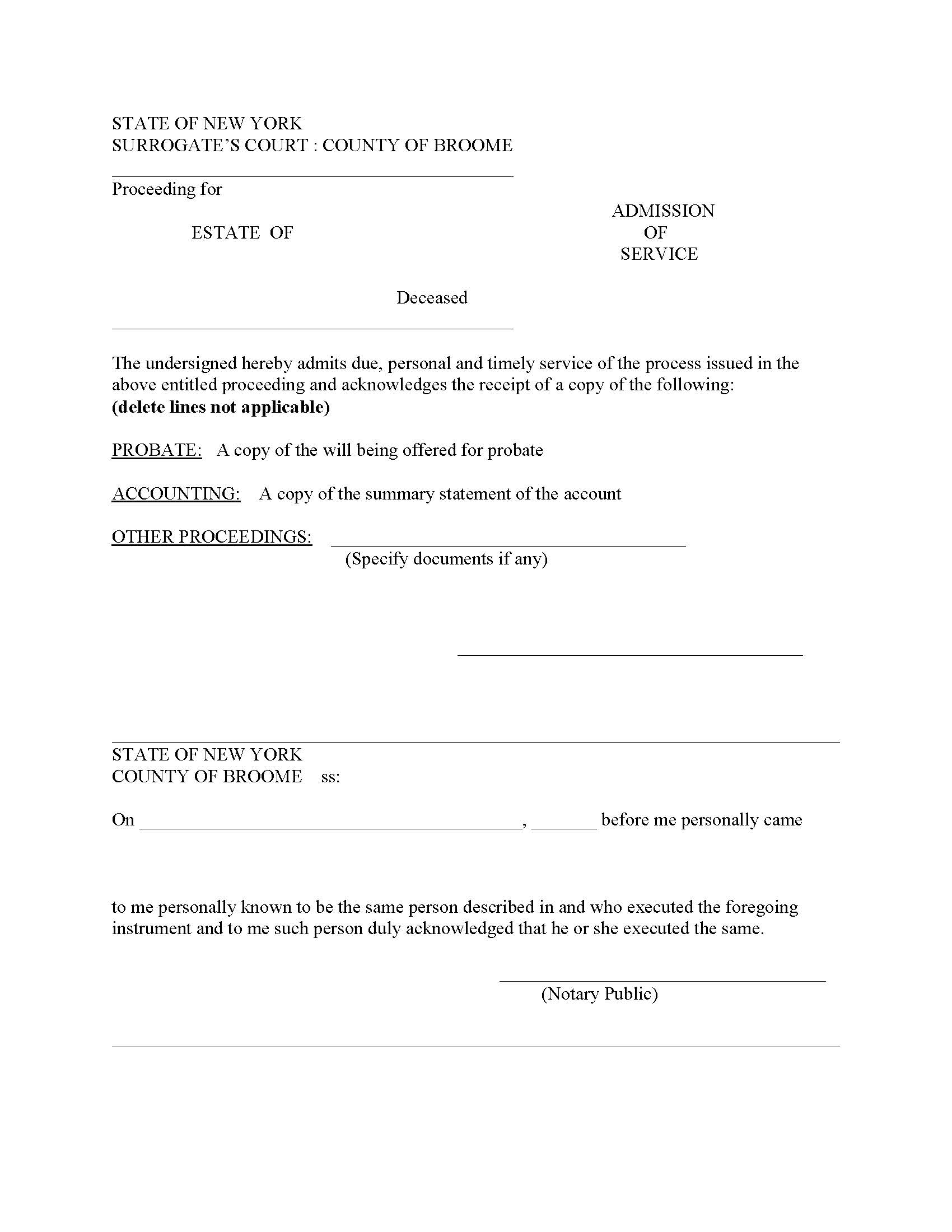 Admission Of Service (Surrogates Court) | Pdf Fpdf Docx | New York