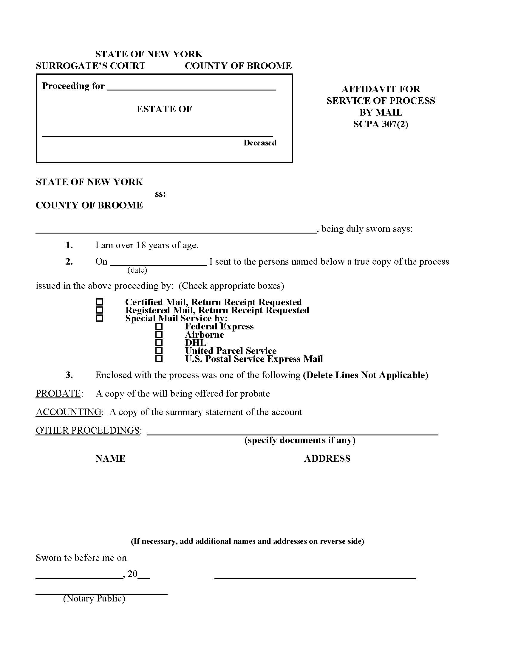 Affidavit For Service Of Process By Mail | Pdf Fpdf Docx | New York