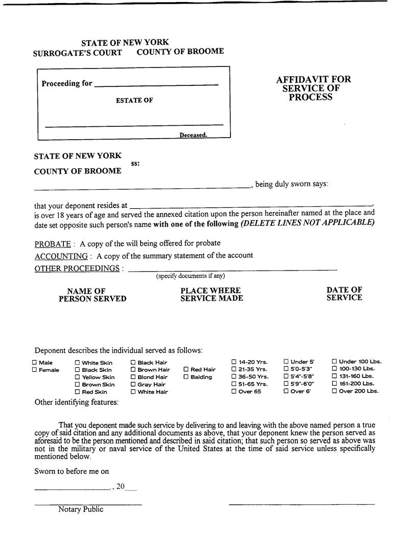 Affidavit Of Service Of Process (Probate) {6JD AoS-P} | Pdf Fpdf Docx | New York