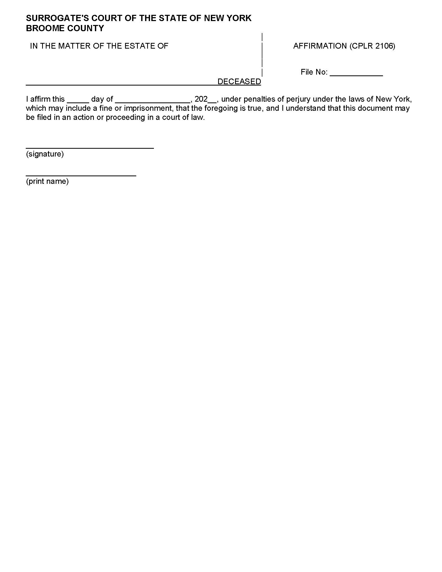 Affirmation (CPLR 2106) | Pdf Fpdf Docx | New York