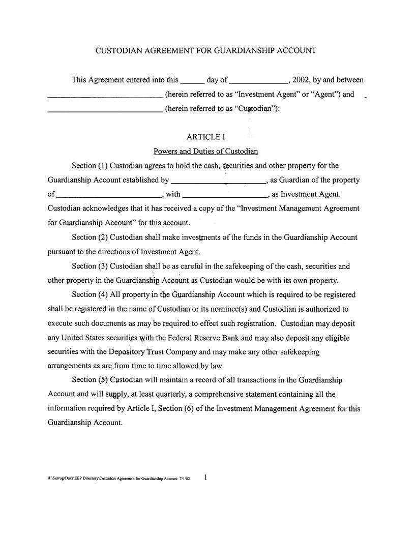 Custodian Agreement For Guardianship Account | Pdf Fpdf Docx | New York