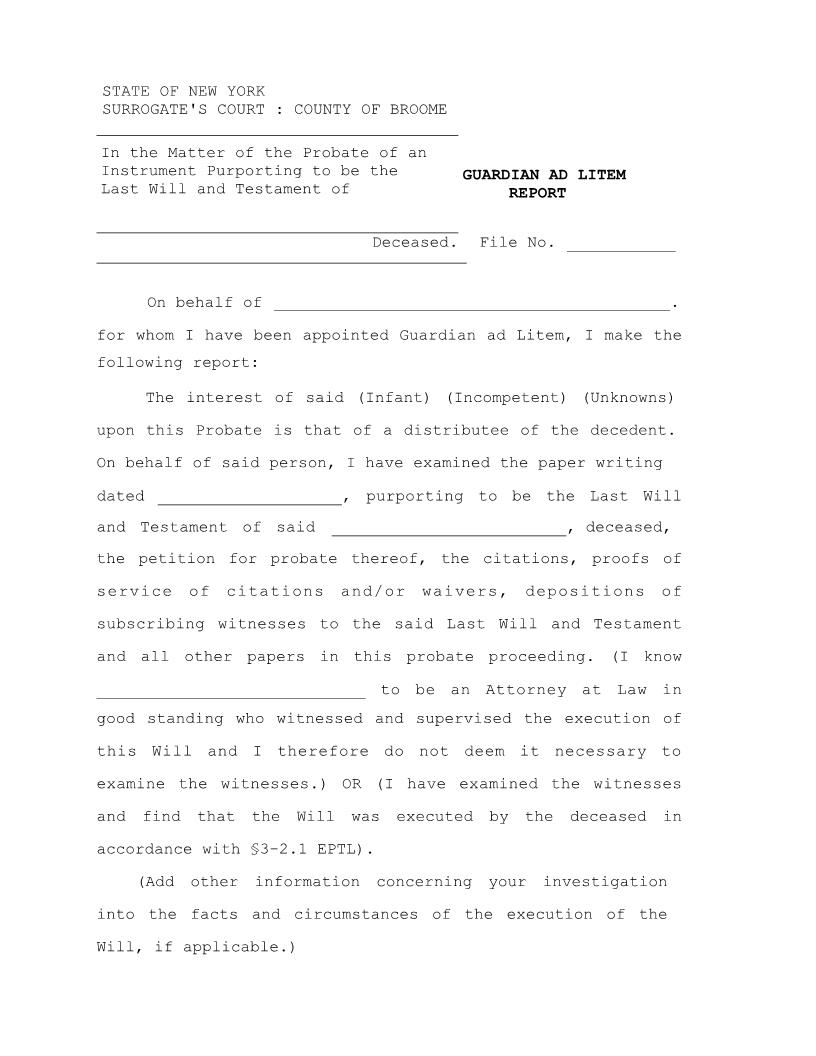 Guardian Ad Litem Report | Pdf Fpdf Docx | New York