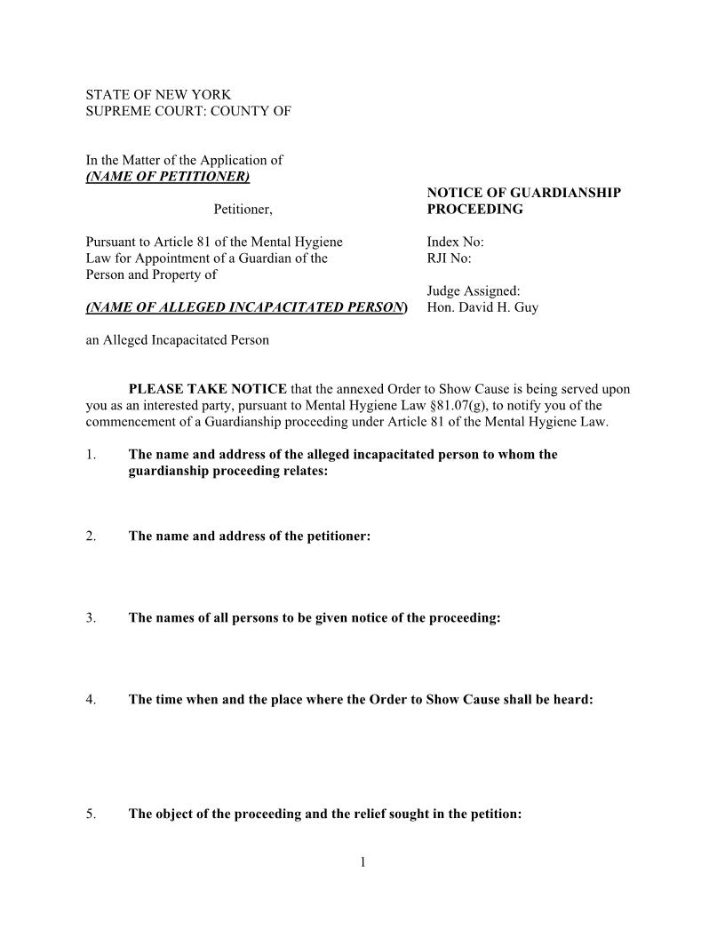 Notice Of Guardianship Proceeding | Pdf Fpdf Docx | New York