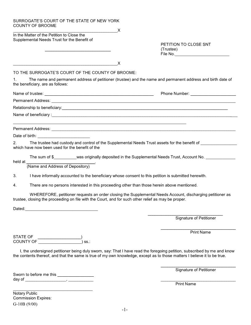 Petition To Close Supplemental Needs Trust | Pdf Fpdf Docx | New York