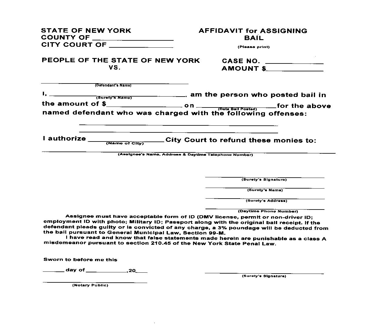 Affidavit For Assigning Bail | Pdf Fpdf Doc Docx | New York