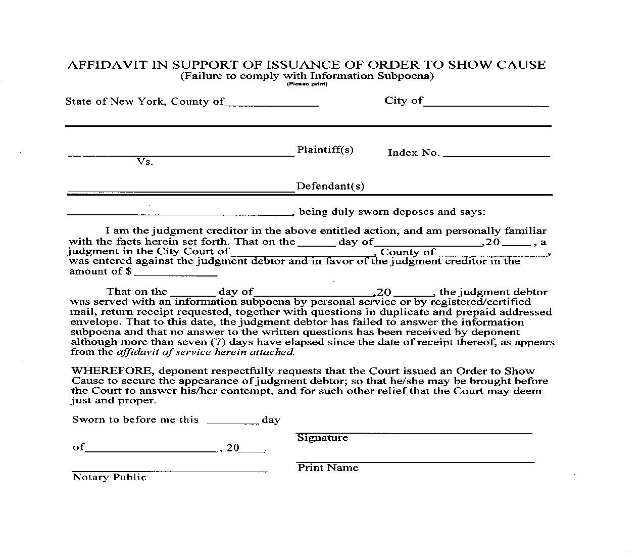 Affidavit In Support Of Issuance Of Order To Show Cause | Pdf Fpdf Doc Docx | New York