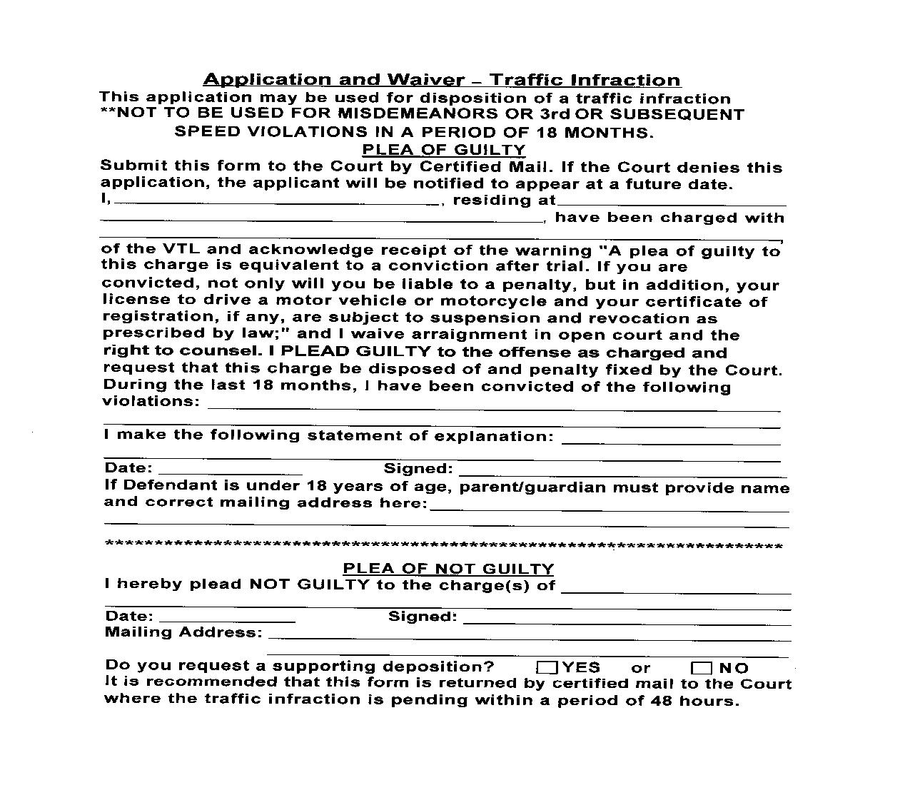 Application And Waiver - Traffic Infraction | Pdf Fpdf Doc Docx | New York