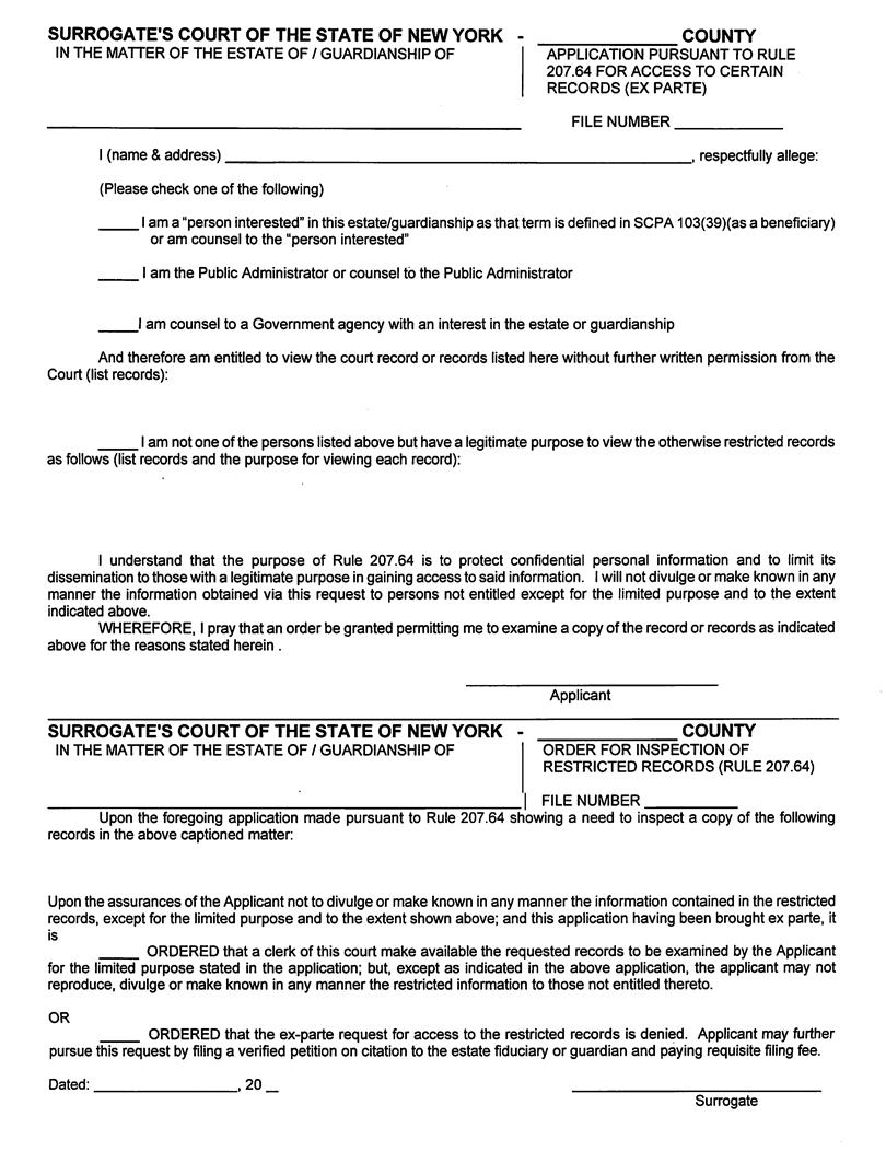 Application And Order For Access To Certain Records (Ex Parte) | Pdf Fpdf Docx | New York