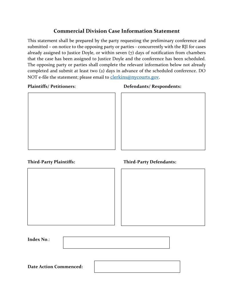 Commercial Division Case Information Statement | Pdf Fpdf Docx | New York