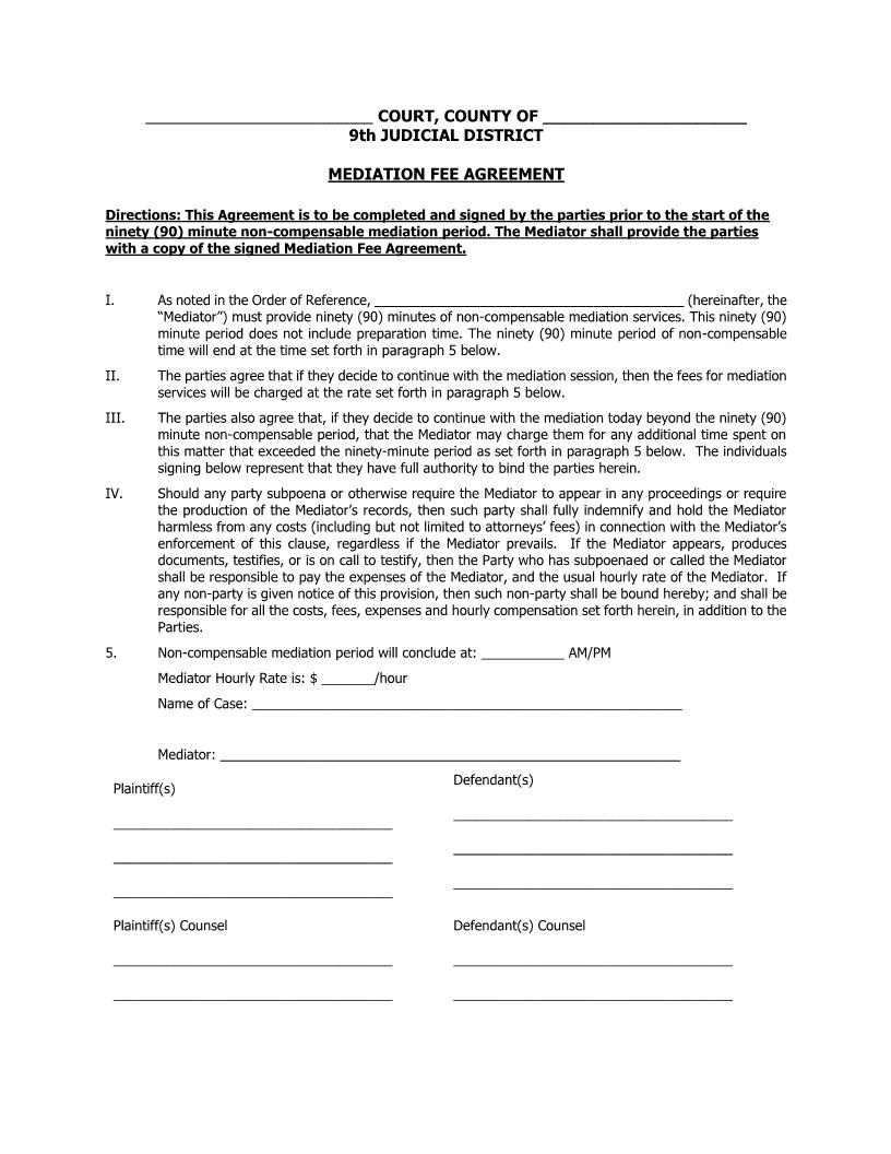 Mediation Fee Agreement {9JD MFA} | Pdf Fpdf Docx | New York