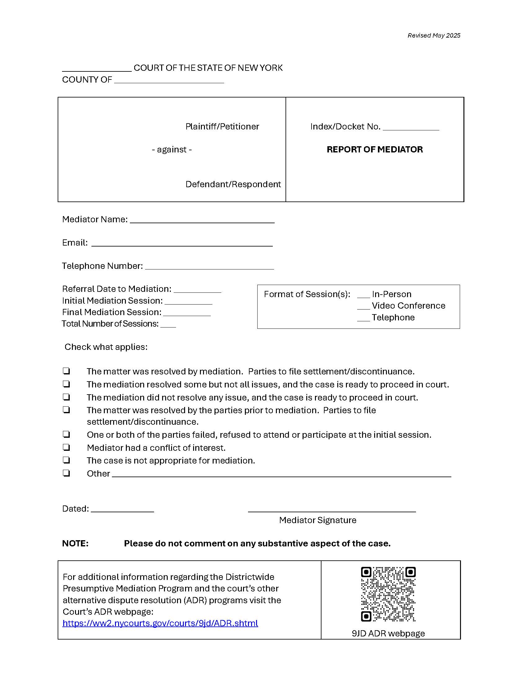 Report Of Mediator {9JD RoM} | Pdf Fpdf Docx | New York