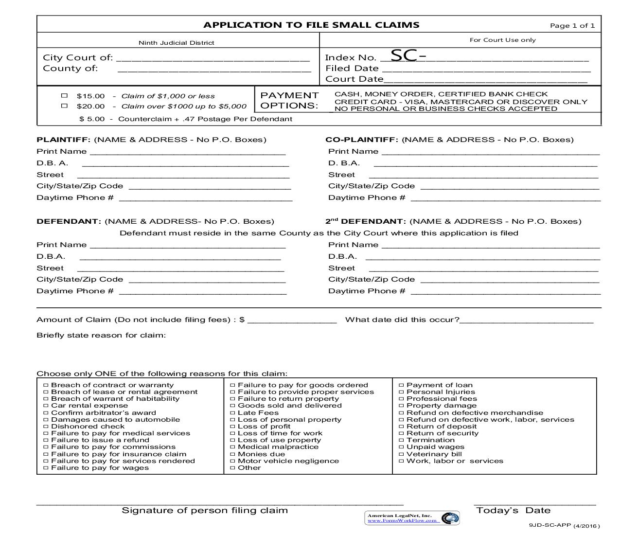 Application To File Small Claims | Pdf Fpdf Doc Docx | New York