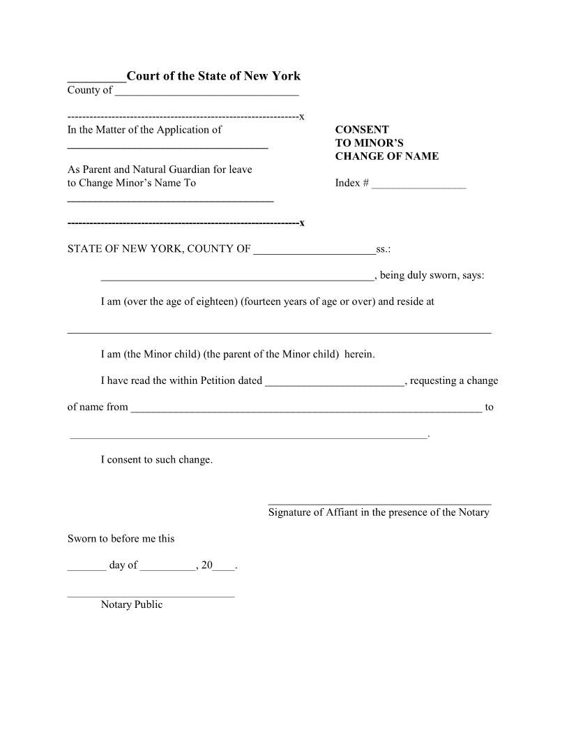 Consent To Minors Change Of Name | Pdf Fpdf Docx | New York