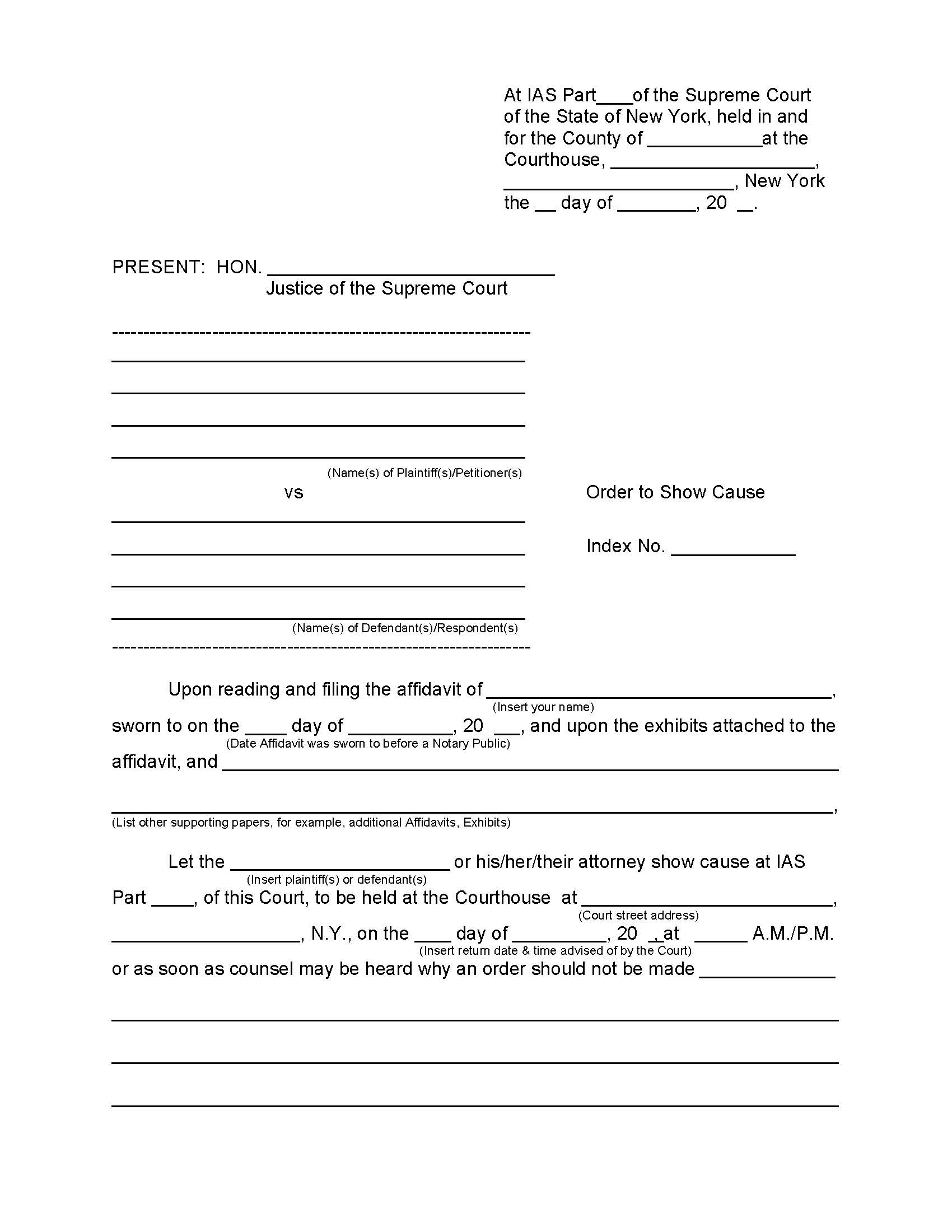 Order To Show Cause And Affidavit In Support | Pdf Fpdf Docx | New York