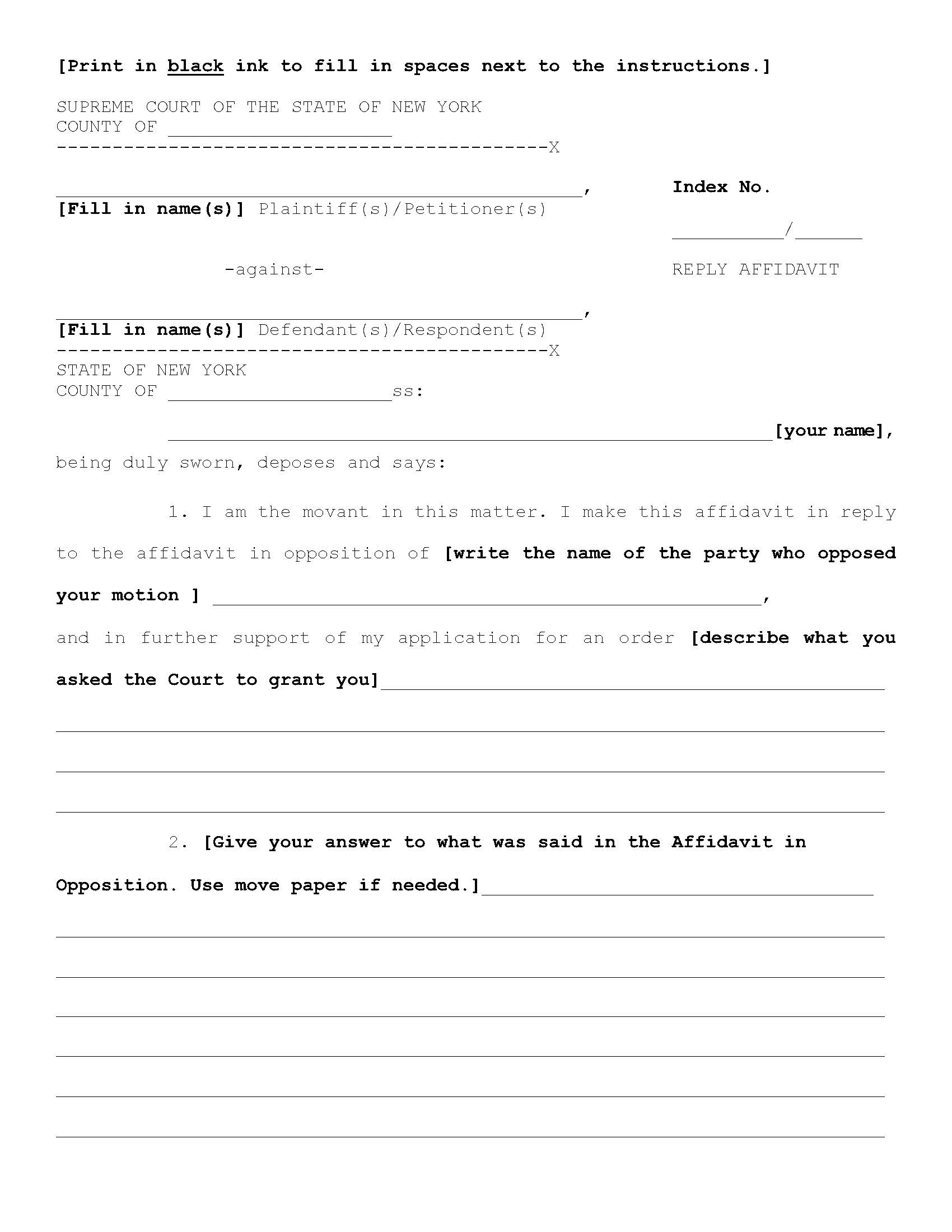 Reply Affidavit | Pdf Fpdf Docx | New York