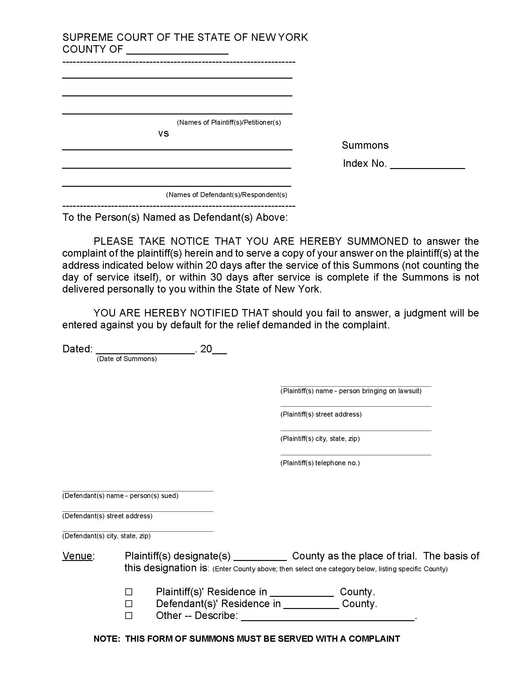 Summons | Pdf Fpdf Docx | New York