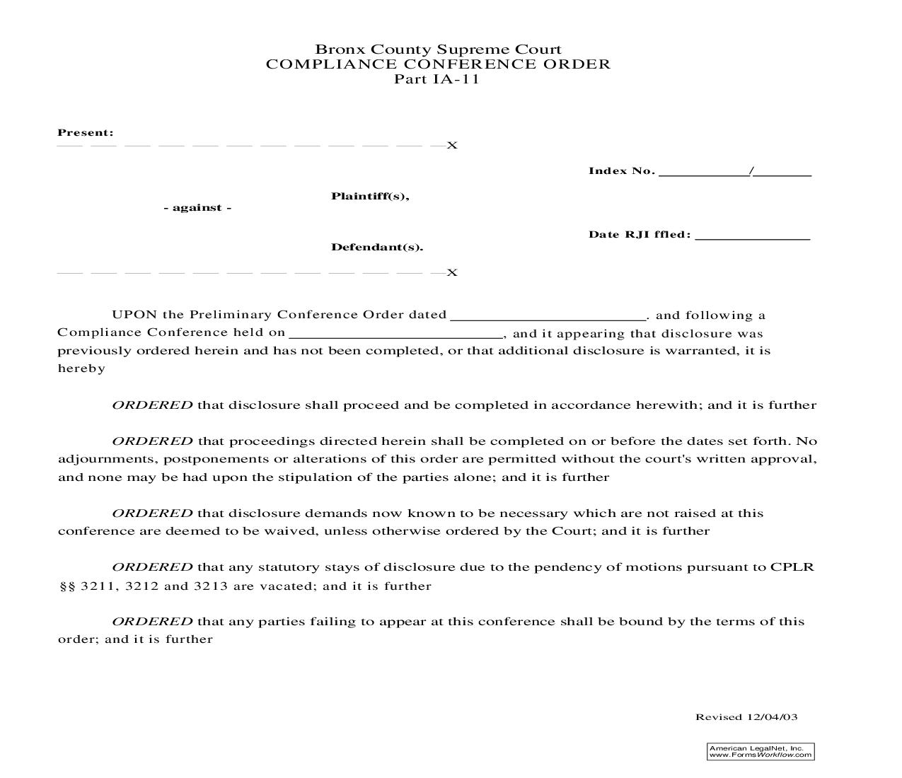 Compliance Conference Order | Pdf Fpdf Doc Docx | New York