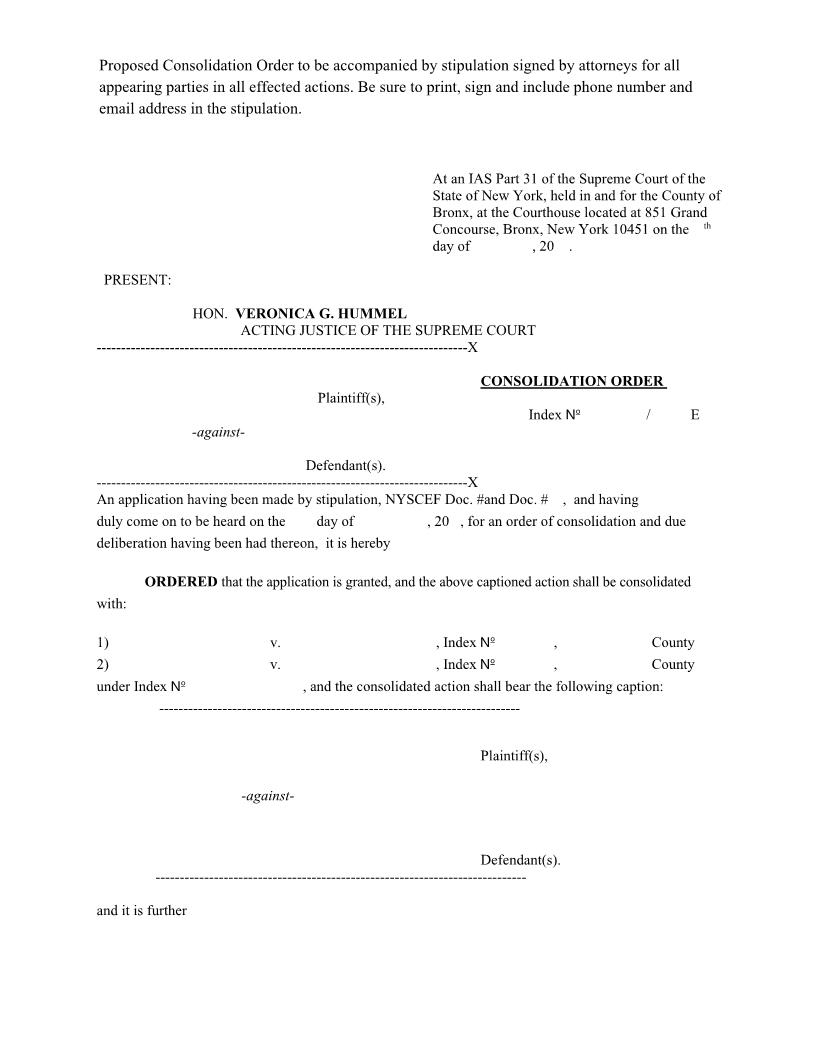 Consolidation Order (Judge Hummel) | Pdf Fpdf Docx | New York