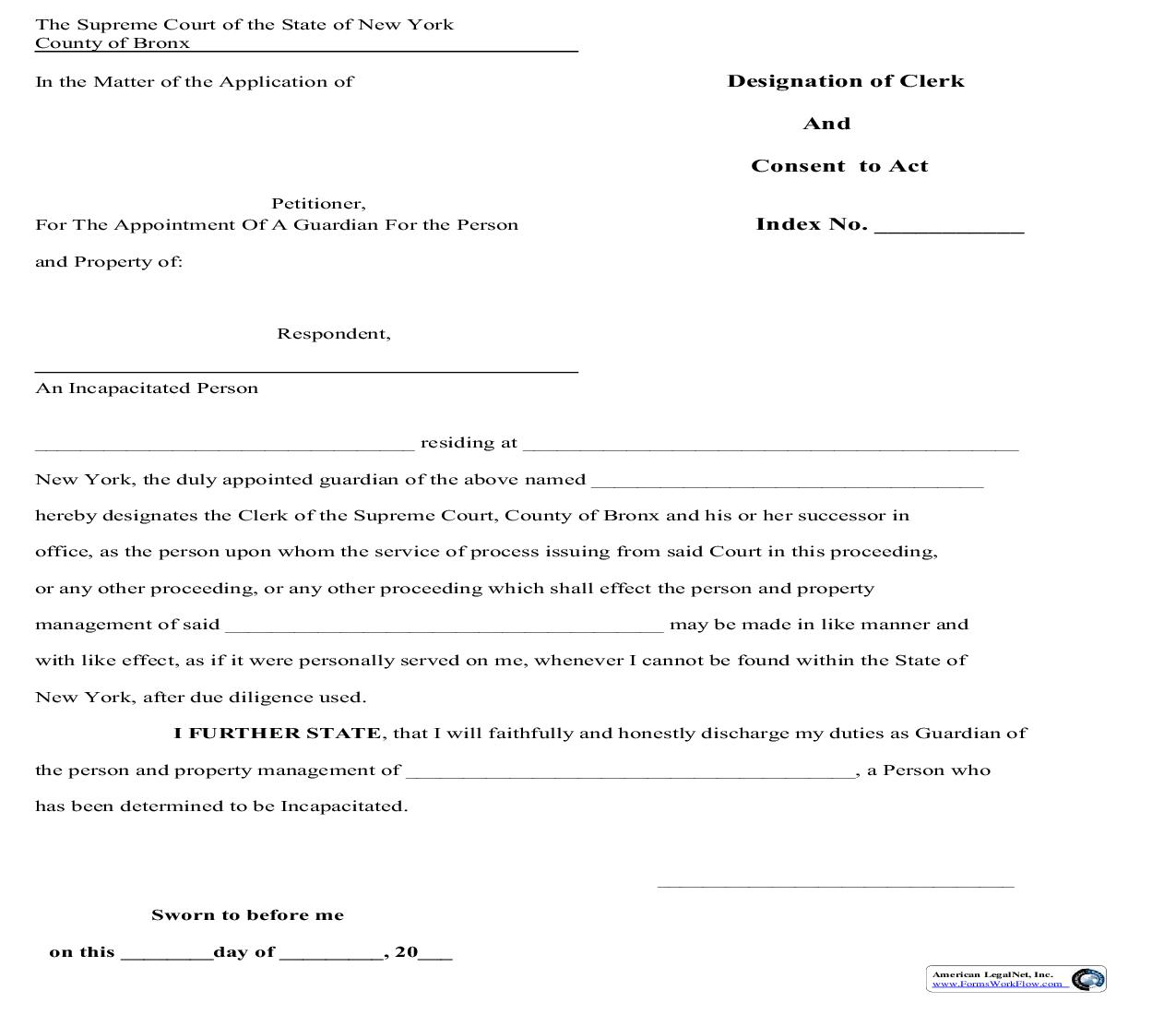 Designation Of Clerk And Consent To Act (IP Guardianship) | Pdf Fpdf Docx | New York