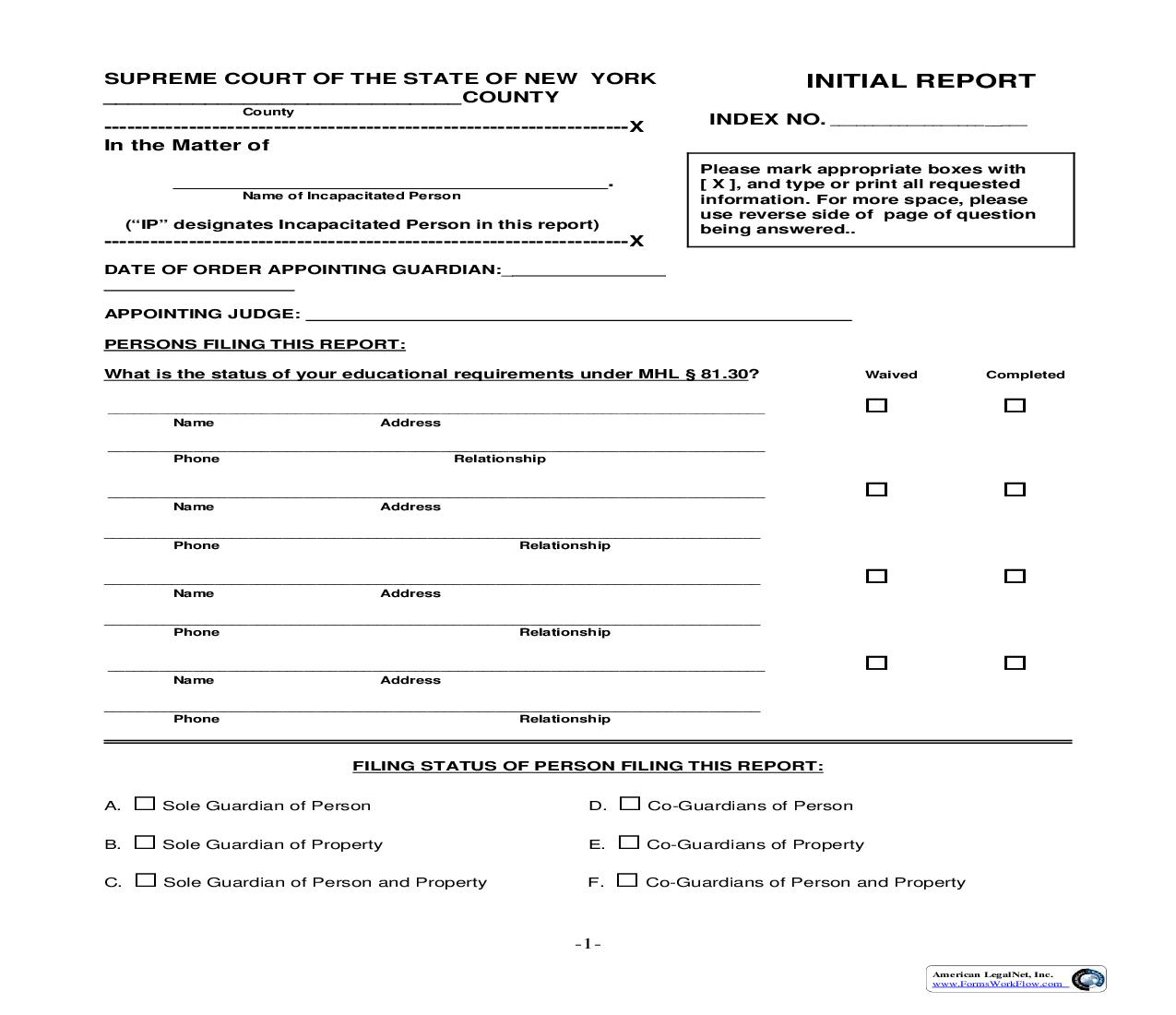 Initial Report (Guardianship) | Pdf Fpdf Doc Docx | New York